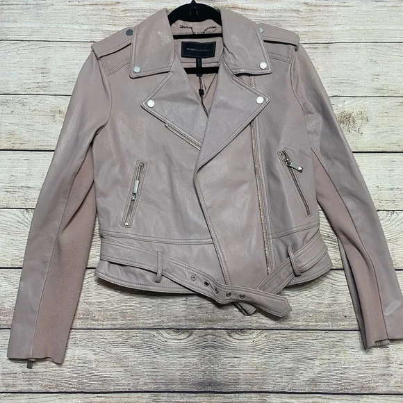 Bcbg Maxazria rose pink leather jacket